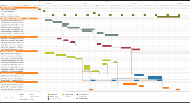 Extrait du planning Gantt du projet